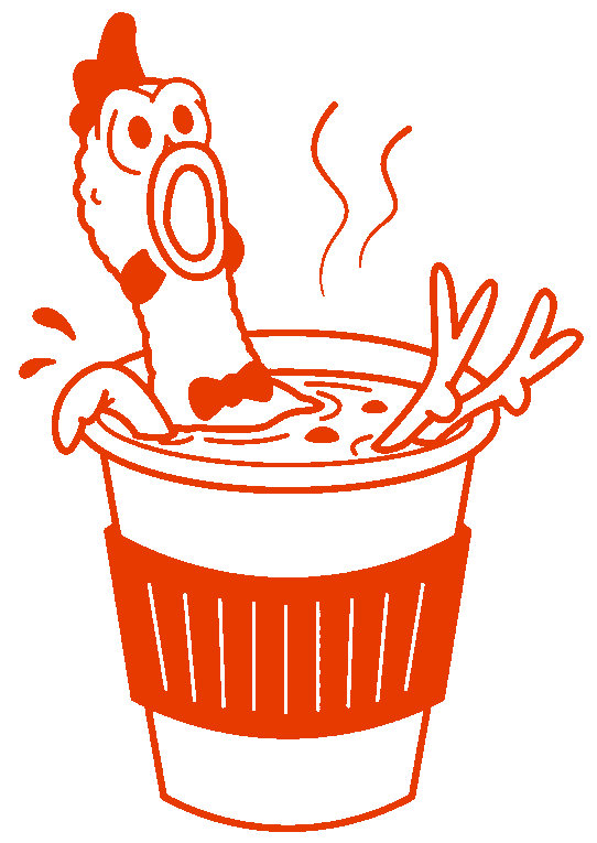 Logotipo de El Café de La Parada: un pollo asomando de un vaso de café para llevar